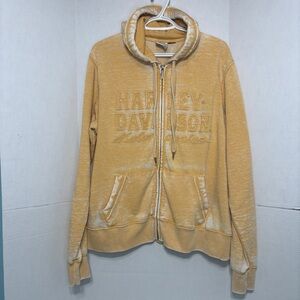 2011 Y2K Harley-Davidson Distressed Yellow Zip-Up Hoodie No Size Tag